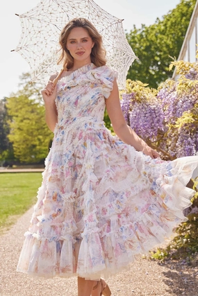 Minimalist Waist Tulle Air Mariannes Floral Aaliyah One-Shoulder Ballerina Dress