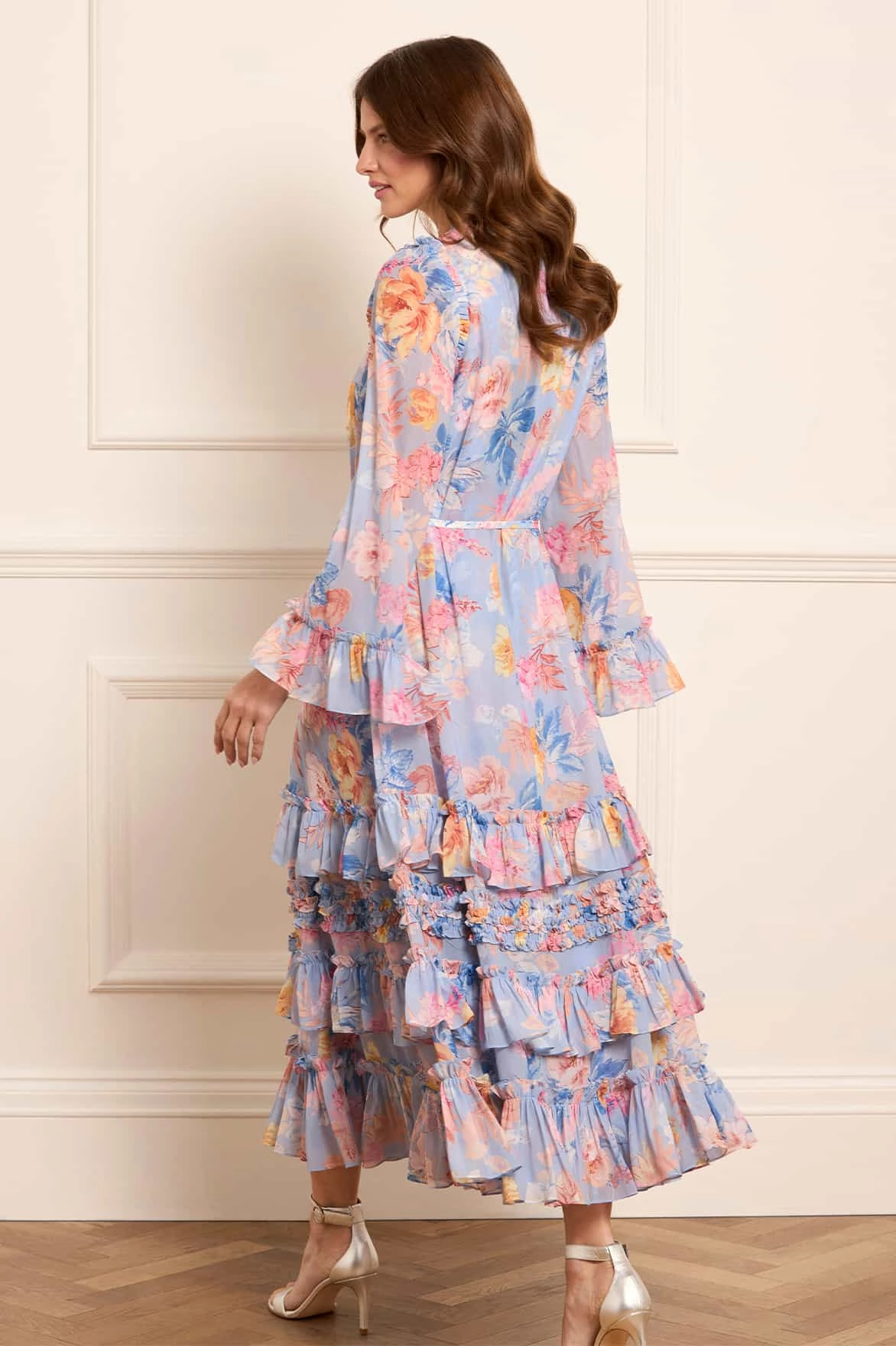 Mariannes Floral Chiffon Round Neck Ankle Gown Seasonal Style Celebrity-Inspired