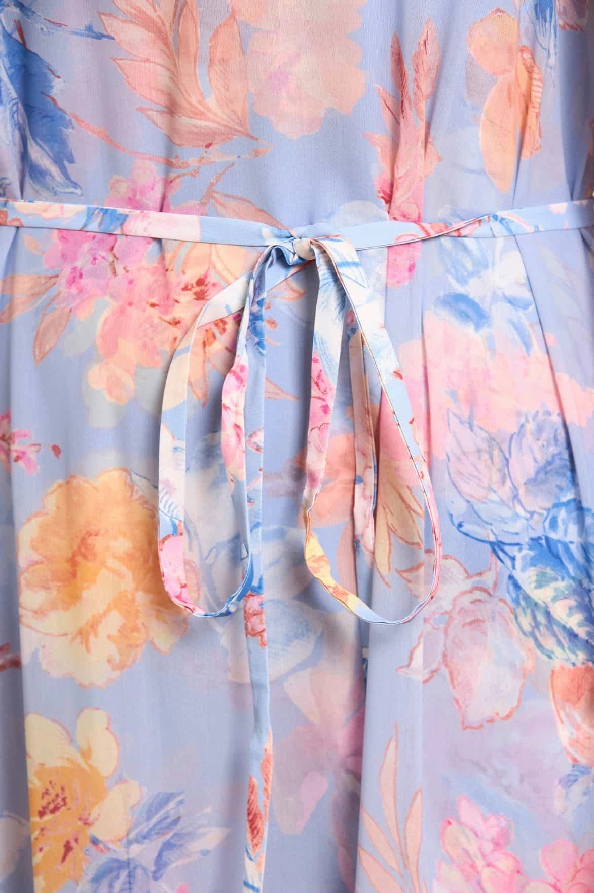 Mariannes Floral Chiffon Round Neck Ankle Gown Light Cloud
