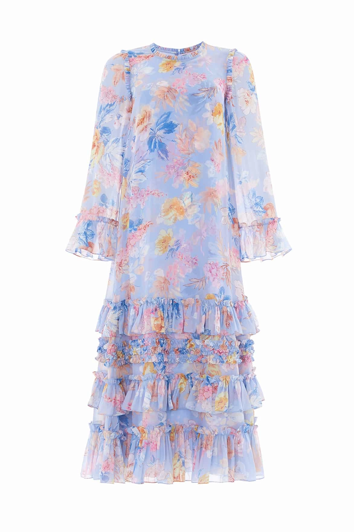 Mid Season Simple Spirit Mariannes Floral Chiffon Round Neck Ankle Gown