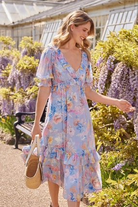 Calm Beauty Mariannes Floral Chiffon Short Sleeve Ballerina Dress
