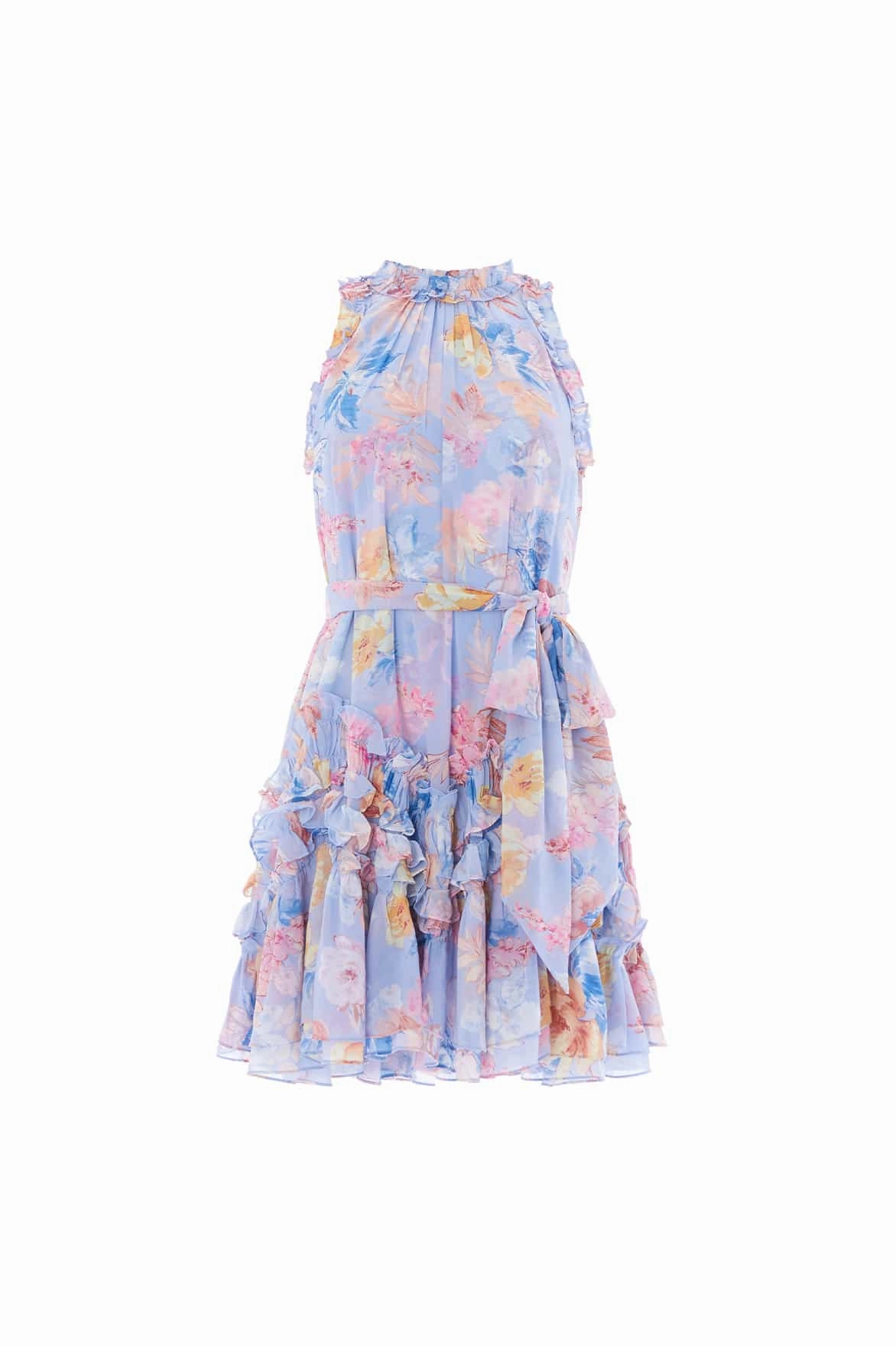 Gentle Drape Fall Flow Mariannes Floral Chiffon Sleeveless Micro Mini Dress