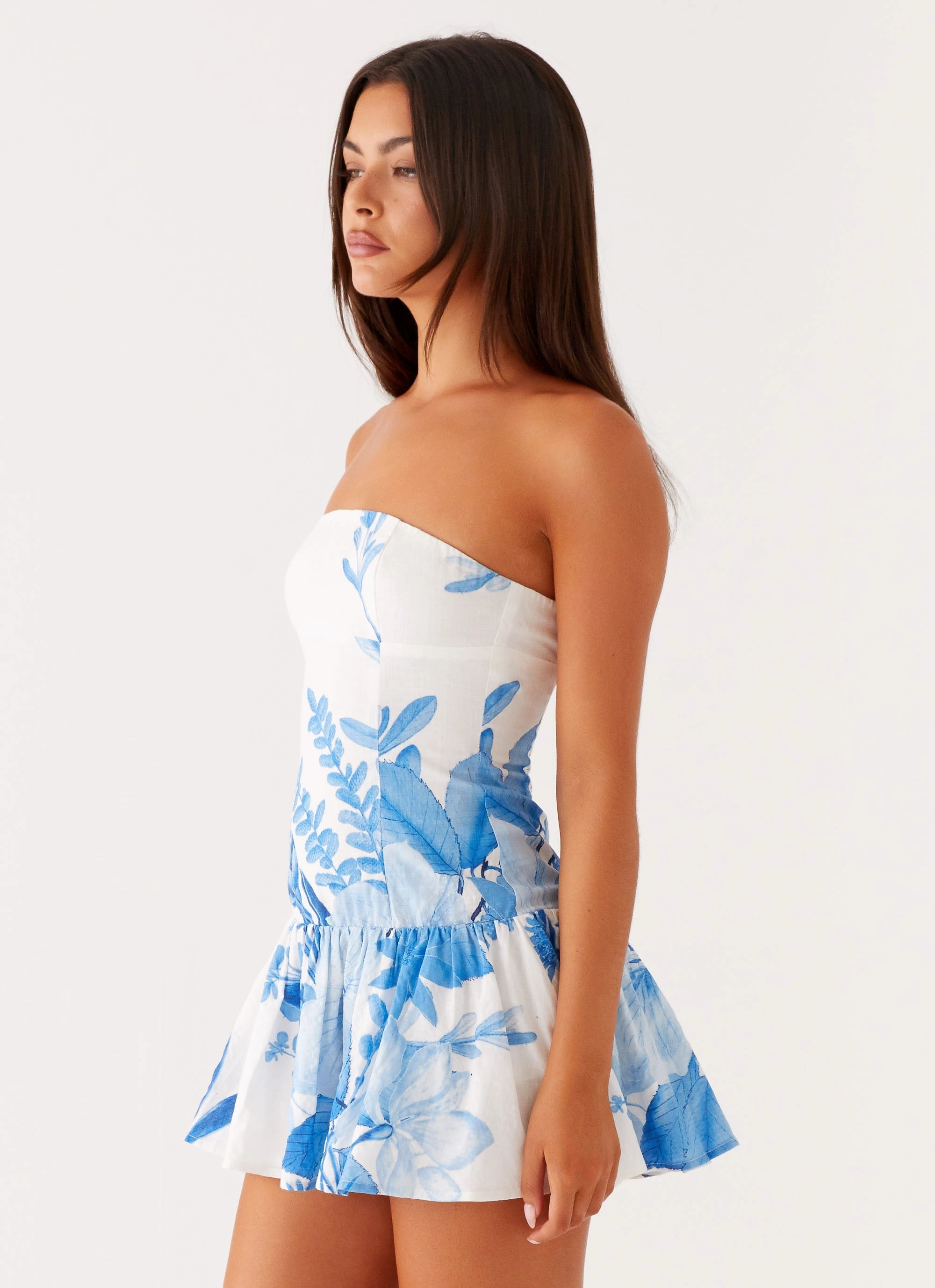Mario Mini Dress - Blue Floral Print Full Coverage