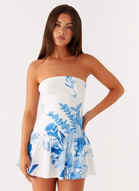 Pure Shape Regular-fit Mario Mini Dress - Blue Floral Print