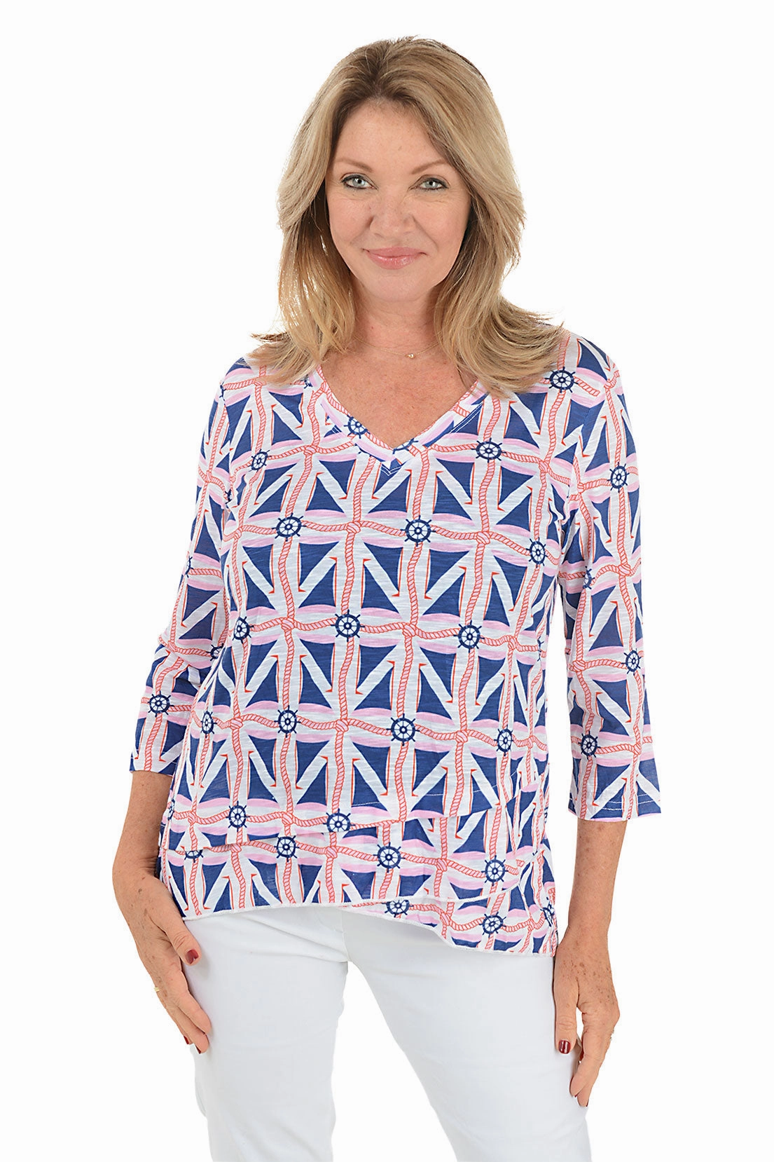 Layered Panel Design Quick Dry Fabric Maritime Motif Criss Cross Tunic