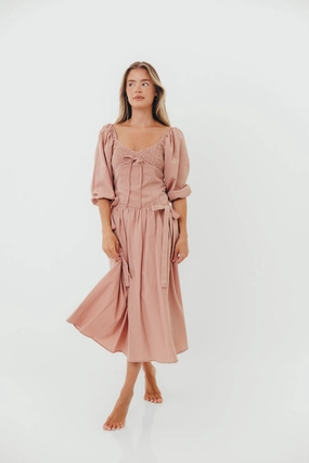 Marla Bow Detail Midi Dress in Dust Pink Lounge Ready Formed Look