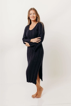 Marley 100% Cotton Midi Dress in Dark Navy Church Scene Casual and Comfy