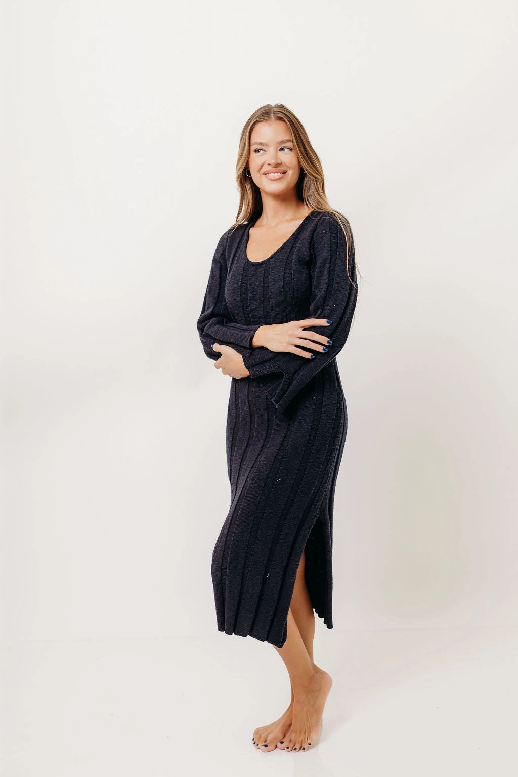 Easy-to-style casual dress Marley 100% Cotton Midi Dress in Dark Navy