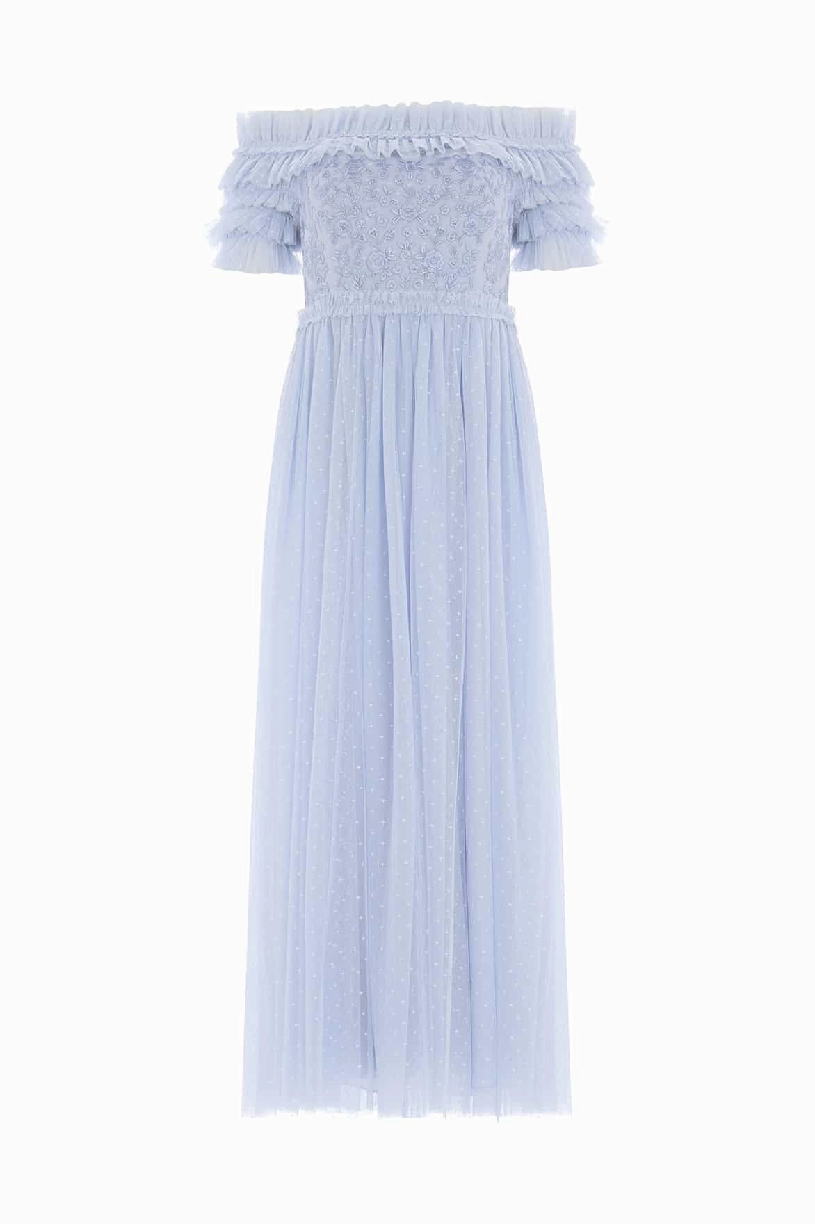 Soft Stitch Built-In-Slip Midsummer Lace Bodice Off-Shoulder Ankle Gown
