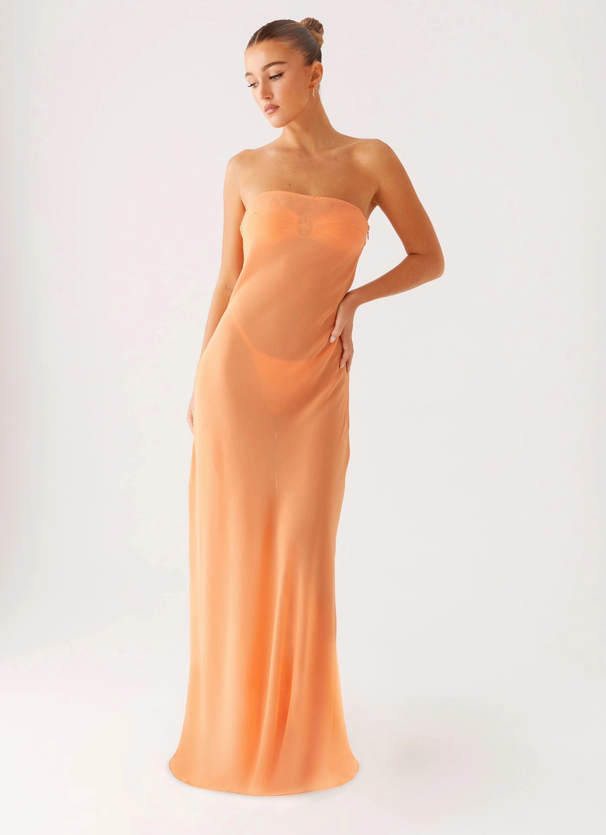 Mattie Strapless Maxi Dress - Orange Cozy Fit