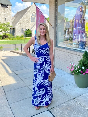 Maui Maxi Navy Palm Leaf Sheer Overlay