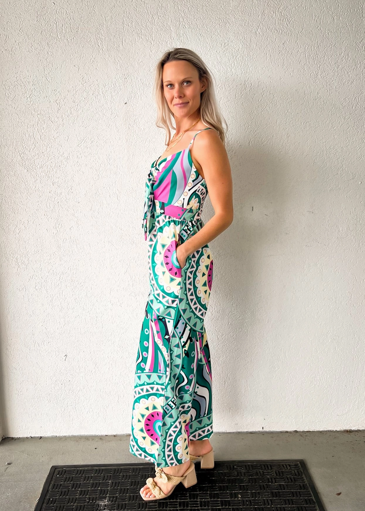 Eco Conscious Packaging MAYVE PRINT SMOCKED JUMPSUIT