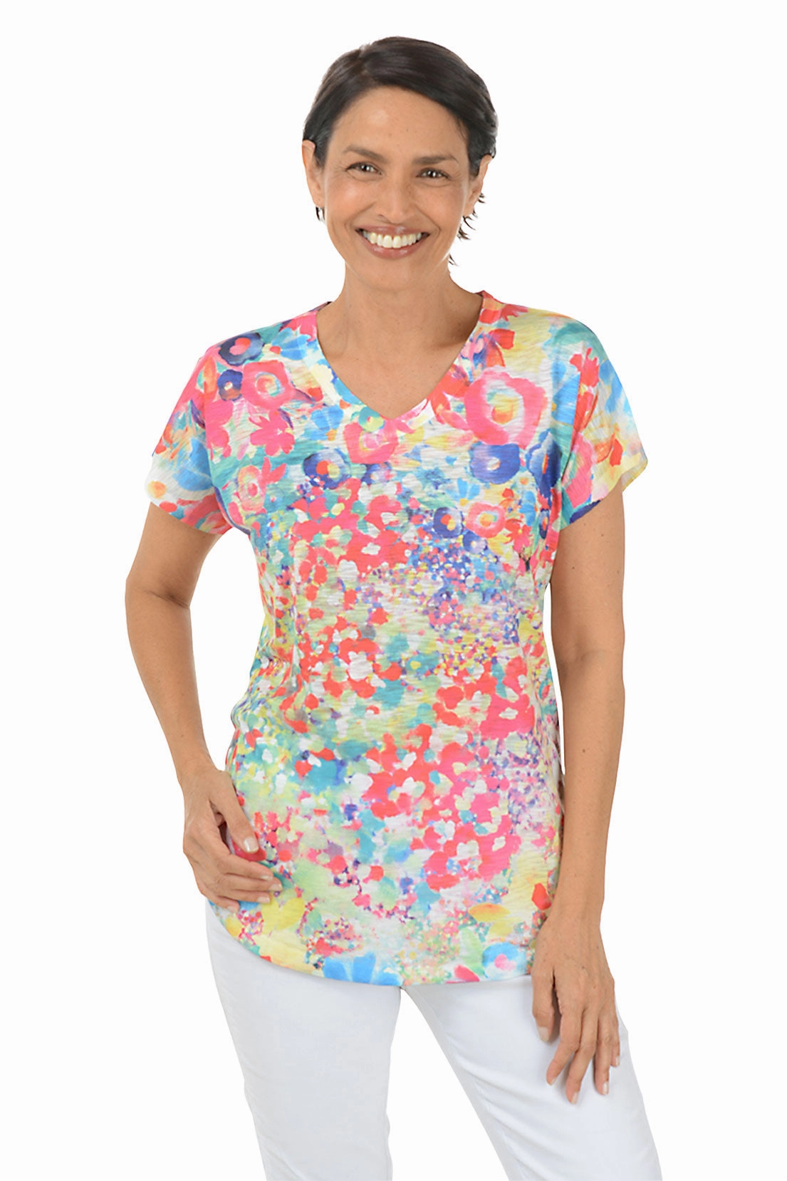 StretchComfortDesign OdorResistant Meadows Short Sleeve Slub Knit Top