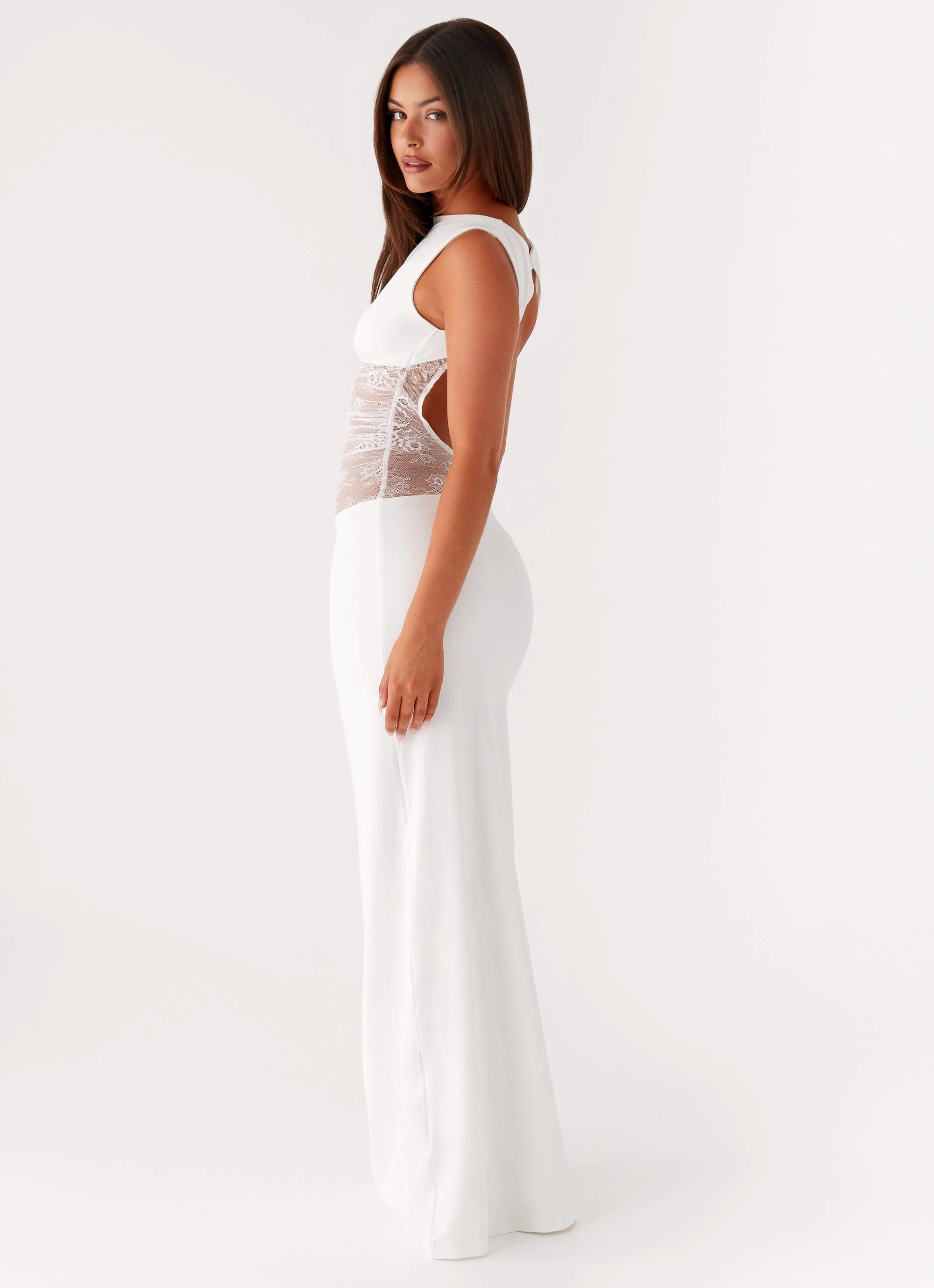 Celebrity-Inspired Perfect Wear Medina Lace Maxi Dress - White