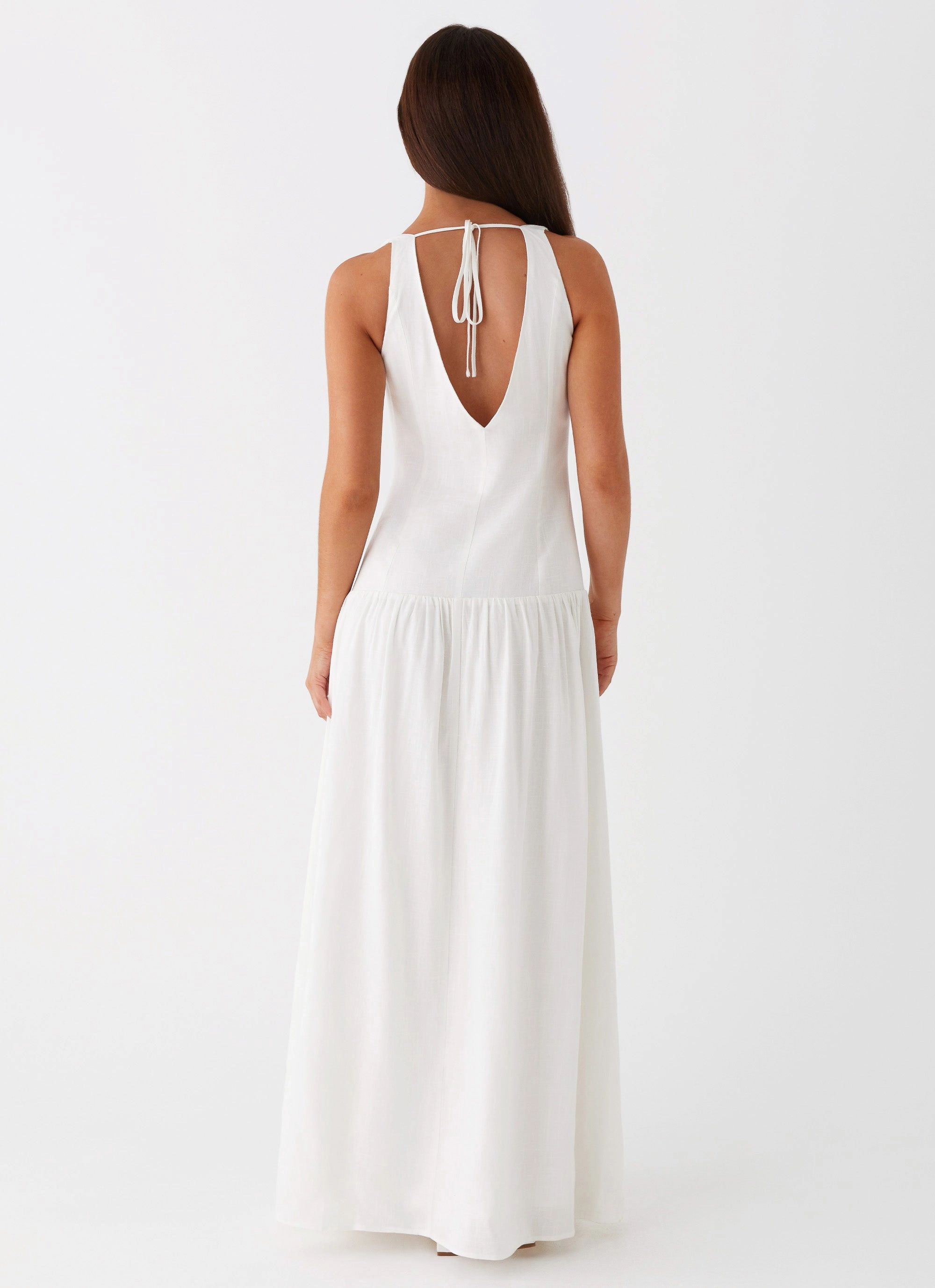 Meggie Linen Maxi Dress - White Sage Glow Neutral Finish