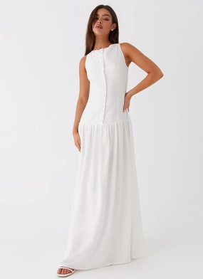 Flap-Detail Confident Mood Meggie Linen Maxi Dress - White