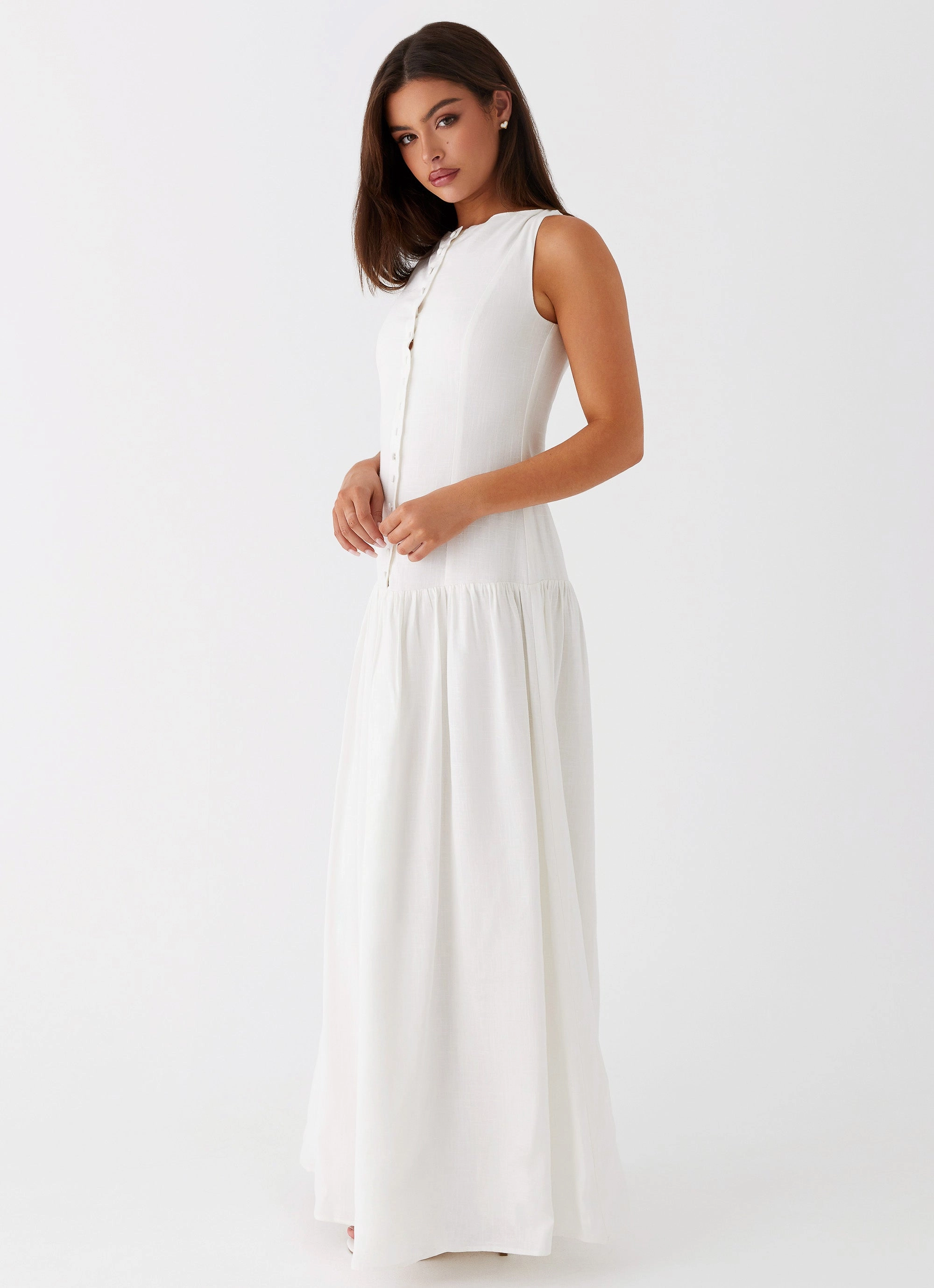Holiday-Party Meggie Linen Maxi Dress - White