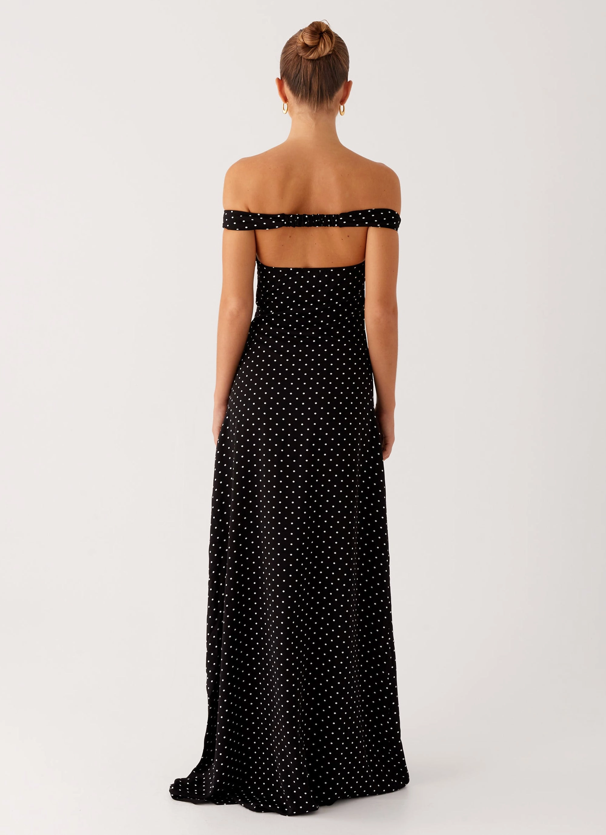 Melany Maxi Dress - Black Polka Dot Chic Tailoring Waist Minimalist Elegance