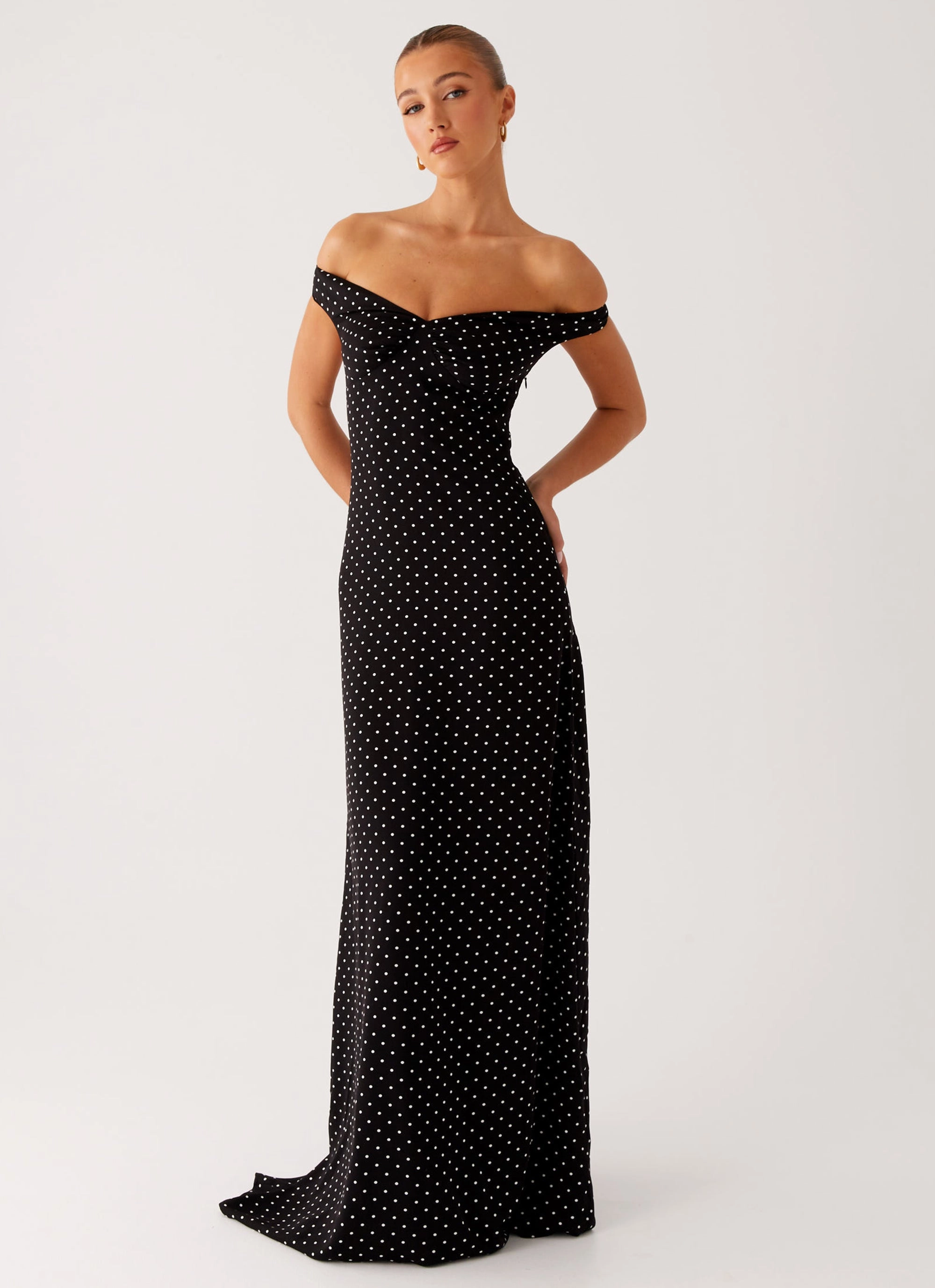 Melany Maxi Dress - Black Polka Dot Casual Style