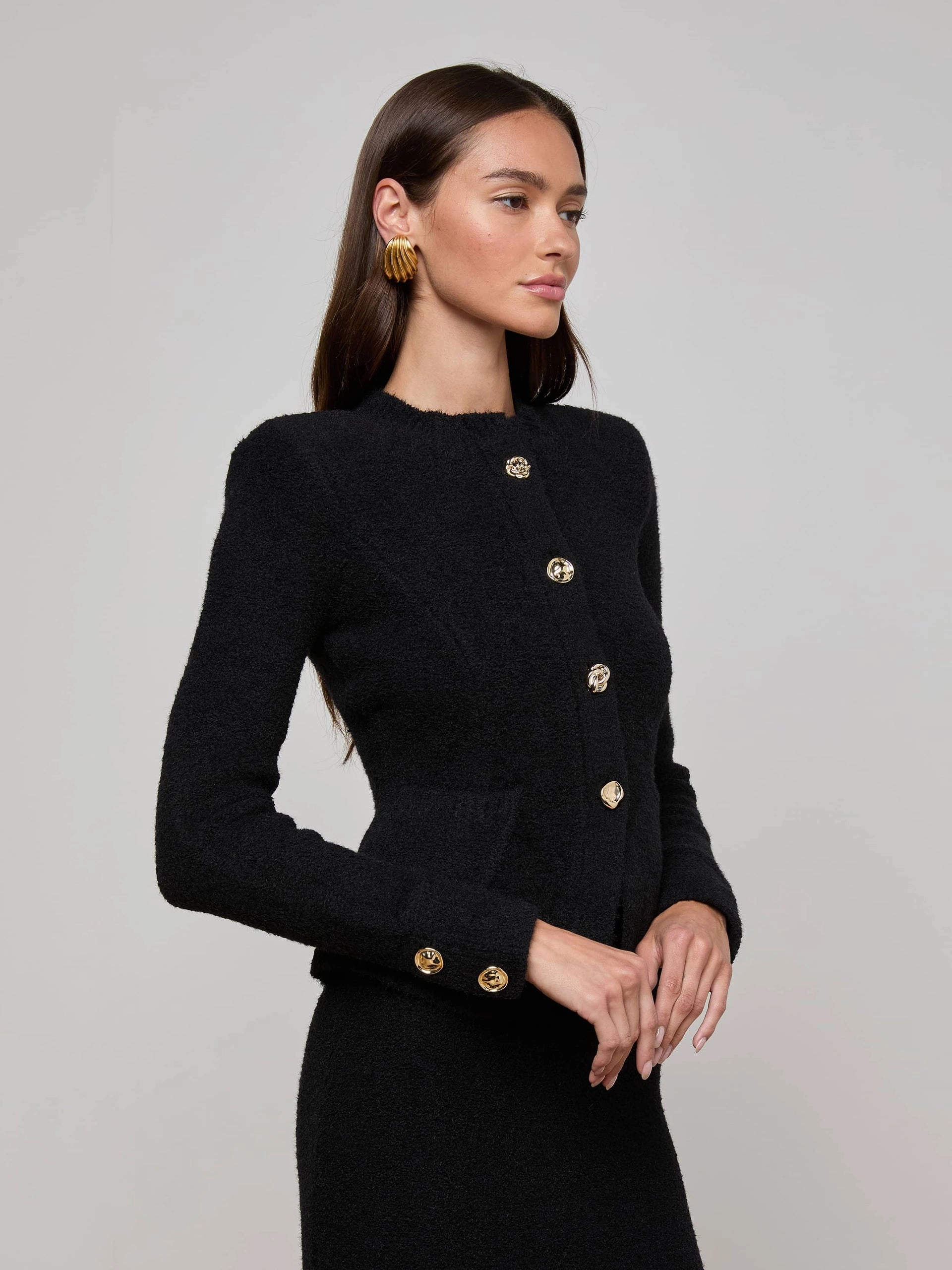 Melissa Knit Cardigan Black/Gold Basic Tank V-neck Blouse