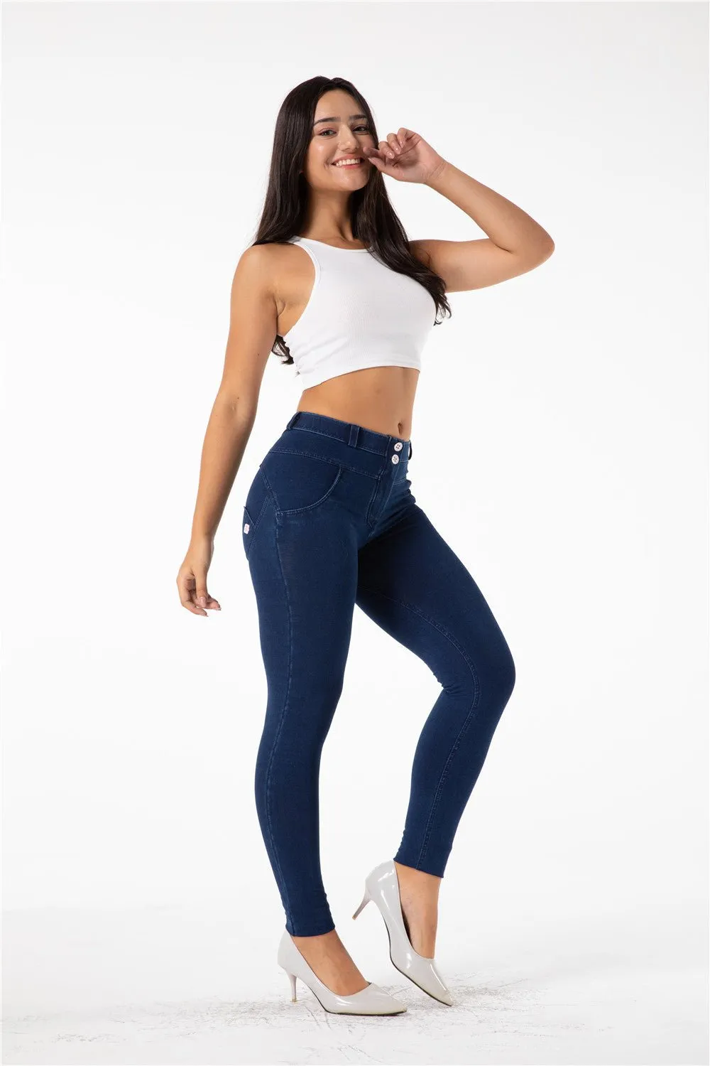 Melody Shaping Pants Regular Mid Waist Dark Blue Denim