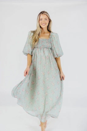 Melody Maxi Dress in Turquoise Floral - Bump Friendly & Inclusive Sizing Comfy Wear