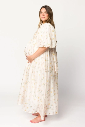 Melody Maxi Dress with Pleats and Bow Detail in Yellow Rose Floral - Bump Friendly & Inclusive Sizing (S-3XL) *Final-Sale* Bow Glow Charming Design