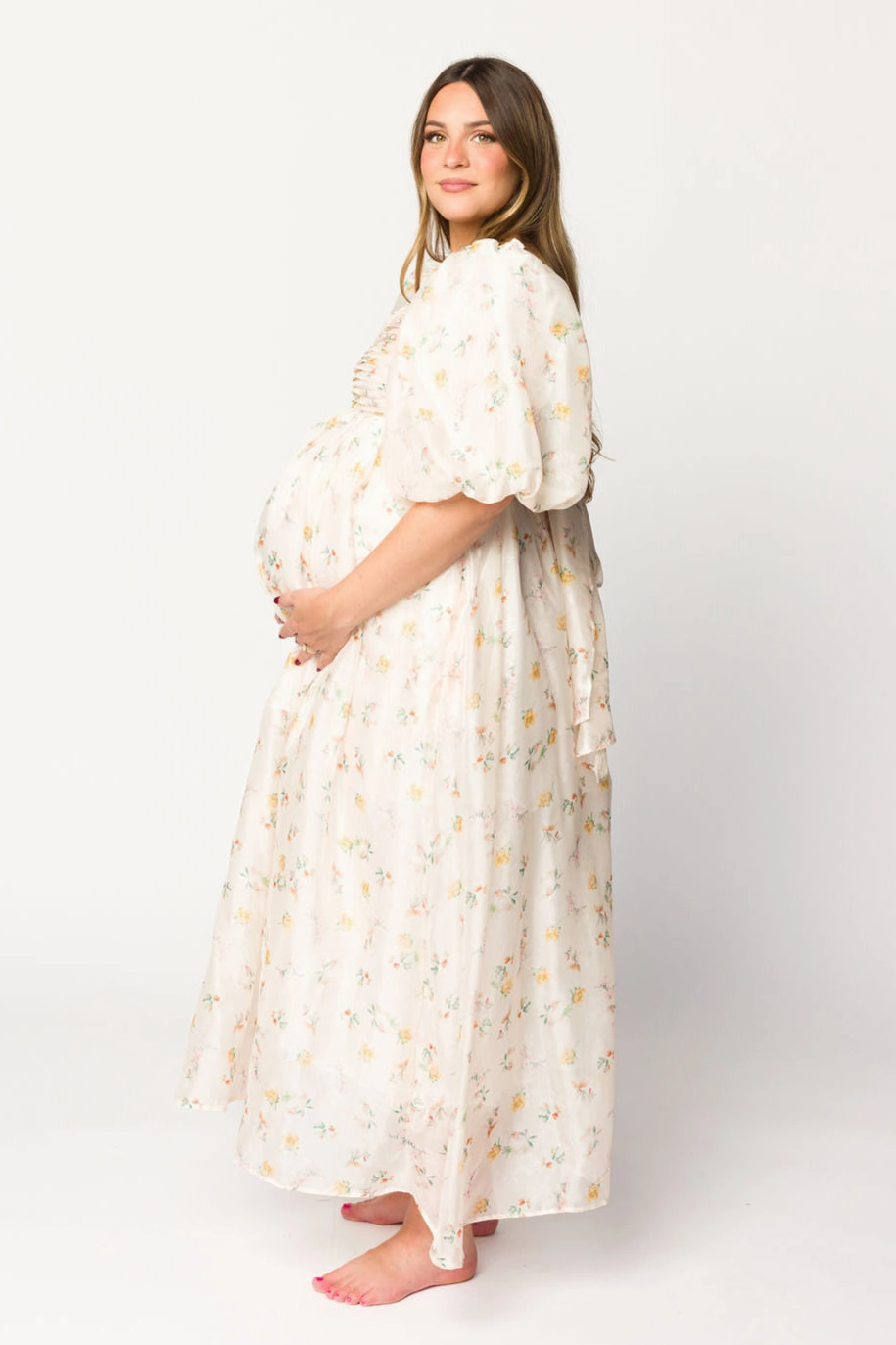 Smocked-Detail FlexibleClosure Melody Maxi Dress with Pleats and Bow Detail in Yellow Rose Floral - Bump Friendly & Inclusive Sizing (S-3XL) *Final-Sale*