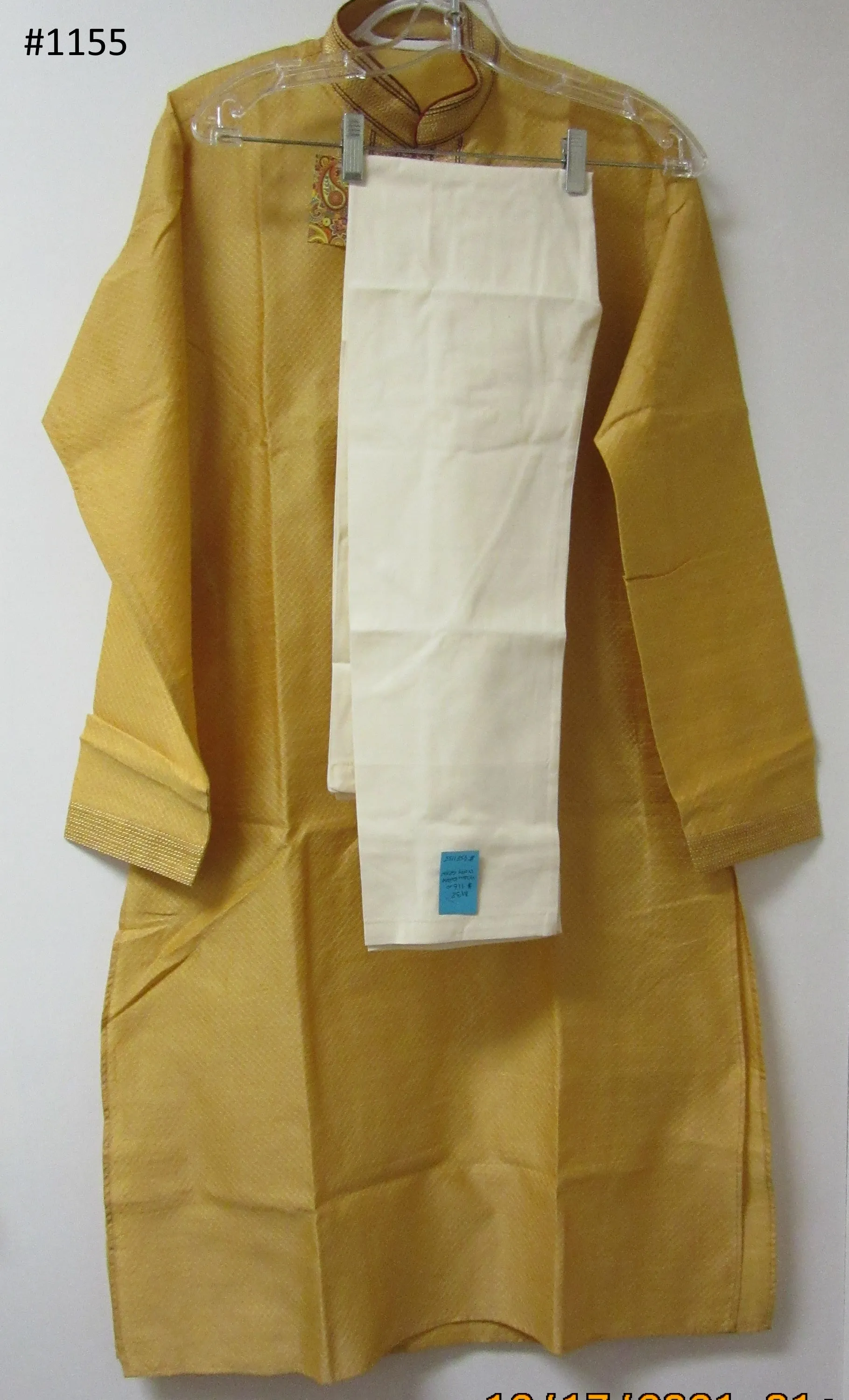 Men's 4581155 Yellow Dobby Kurta Pajama Set Size Medium 38