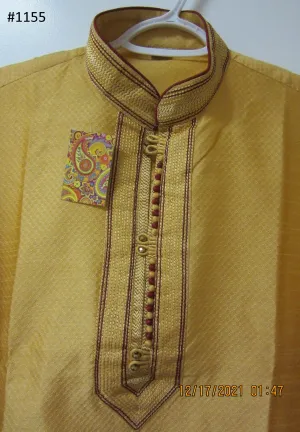 Men's 4581155 Yellow Dobby Kurta Pajama Set Size Medium 38