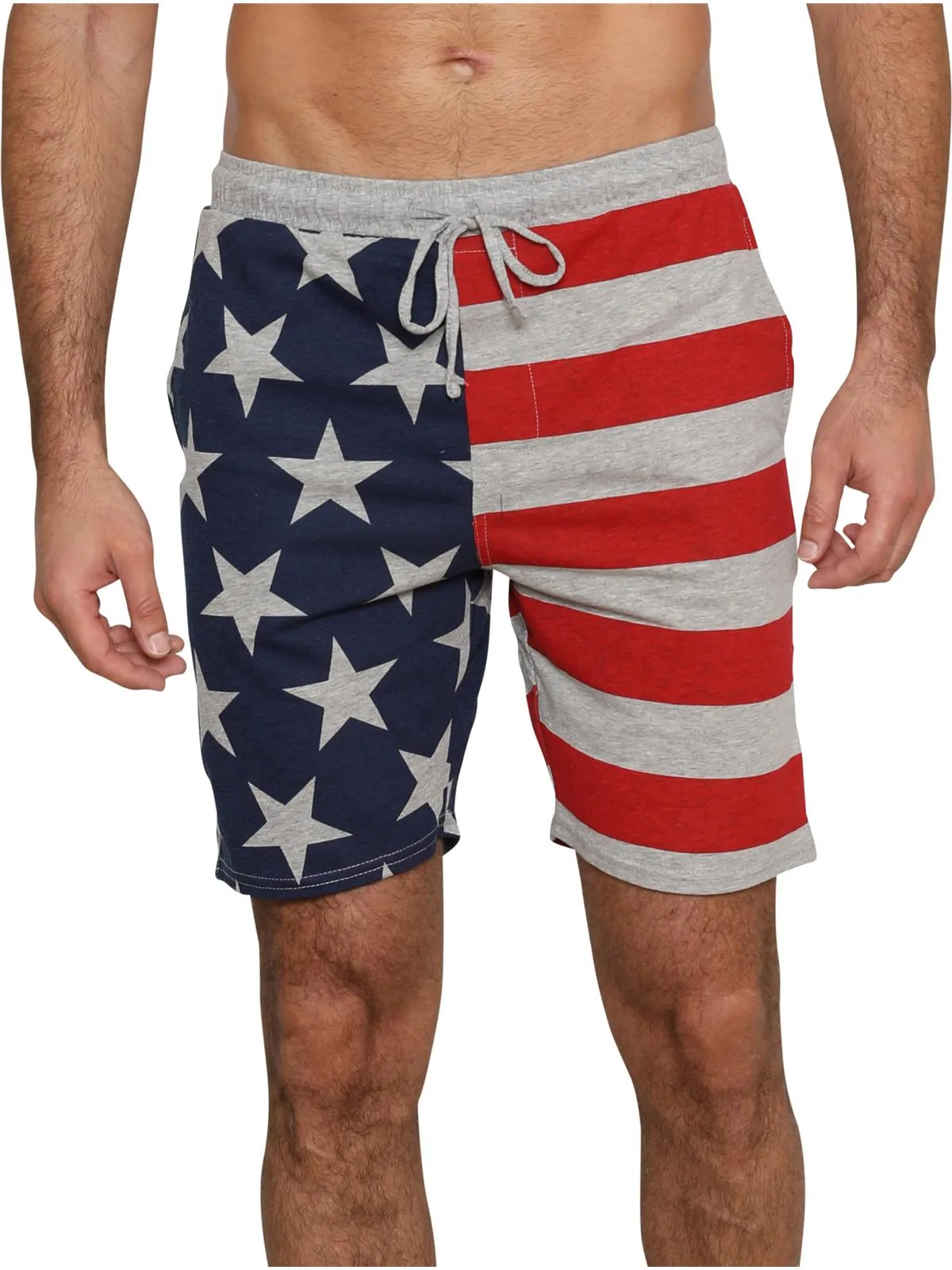 Men's American Flag Pajama Lounge Shorts, Heather Gray USA Flag