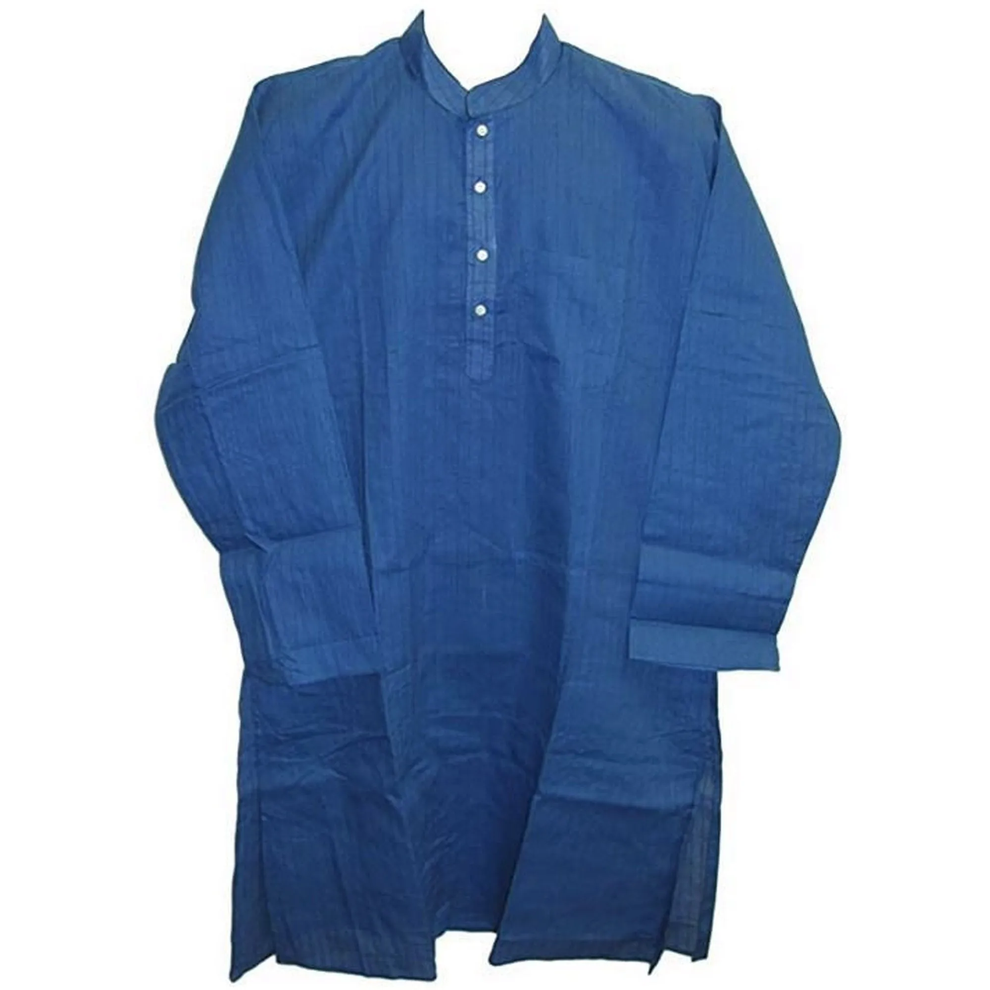 Men's Bohemian Indian Gauze Cotton Blue Tunic Kurta Shirt Pants Set (Two Piece)