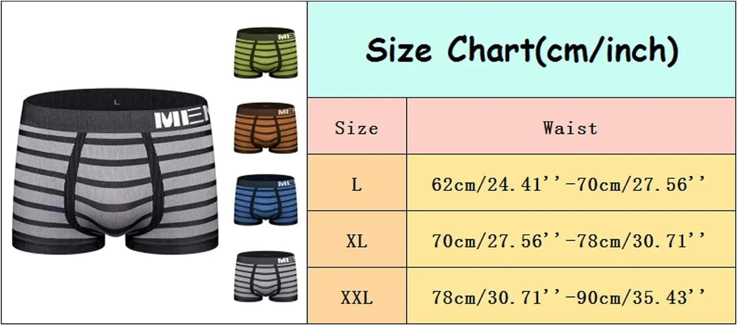 Mens Boxer Briefs Men Striped Printed Breathable Mid Waist Sexy Stretch Boxer Briefs