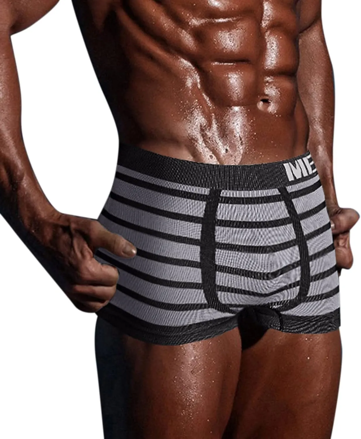 Mens Boxer Briefs Men Striped Printed Breathable Mid Waist Sexy Stretch Boxer Briefs