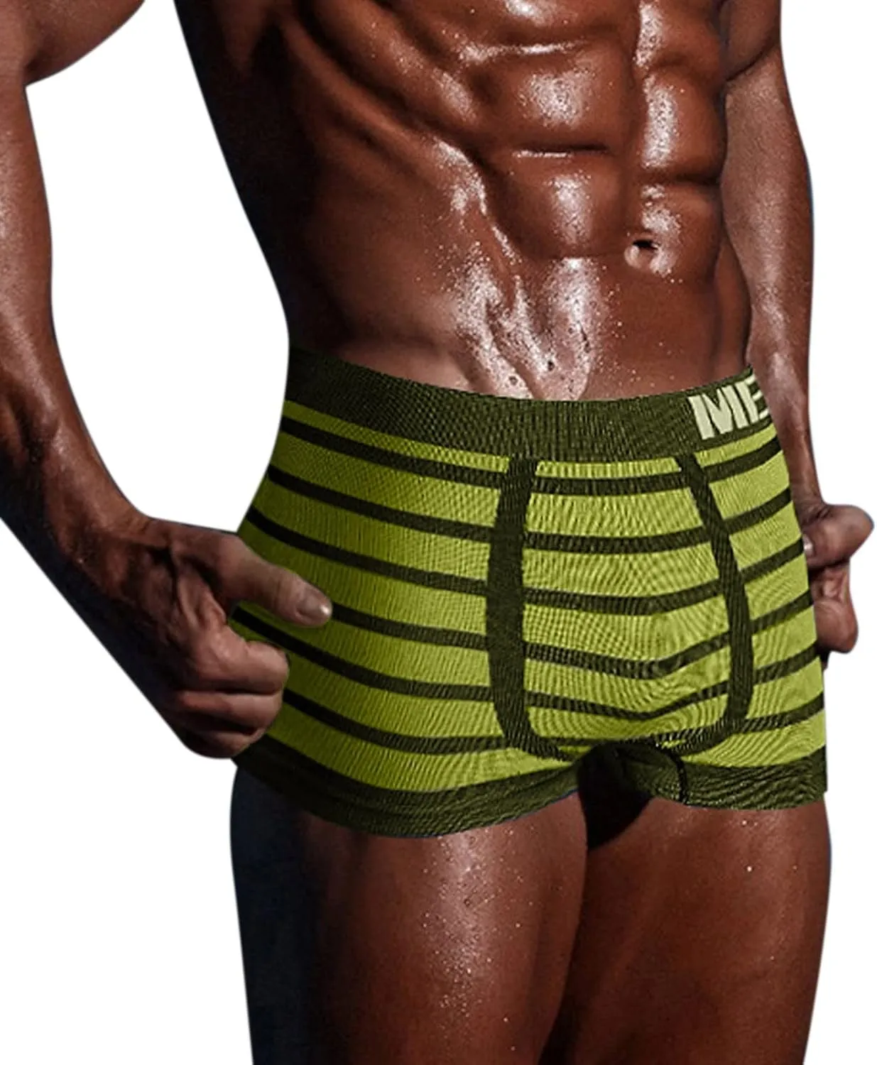 Mens Boxer Briefs Men Striped Printed Breathable Mid Waist Sexy Stretch Boxer Briefs