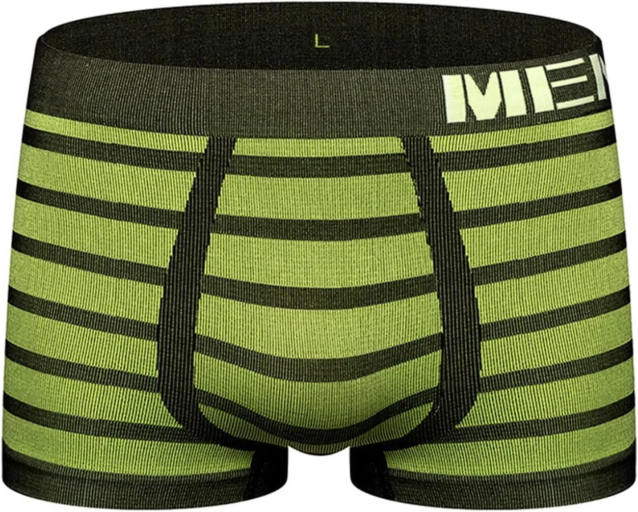 Mens Boxer Briefs Men Striped Printed Breathable Mid Waist Sexy Stretch Boxer Briefs