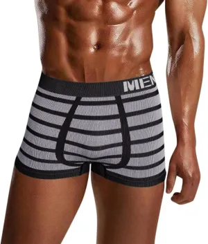 Mens Boxer Briefs Men Striped Printed Breathable Mid Waist Sexy Stretch Boxer Briefs