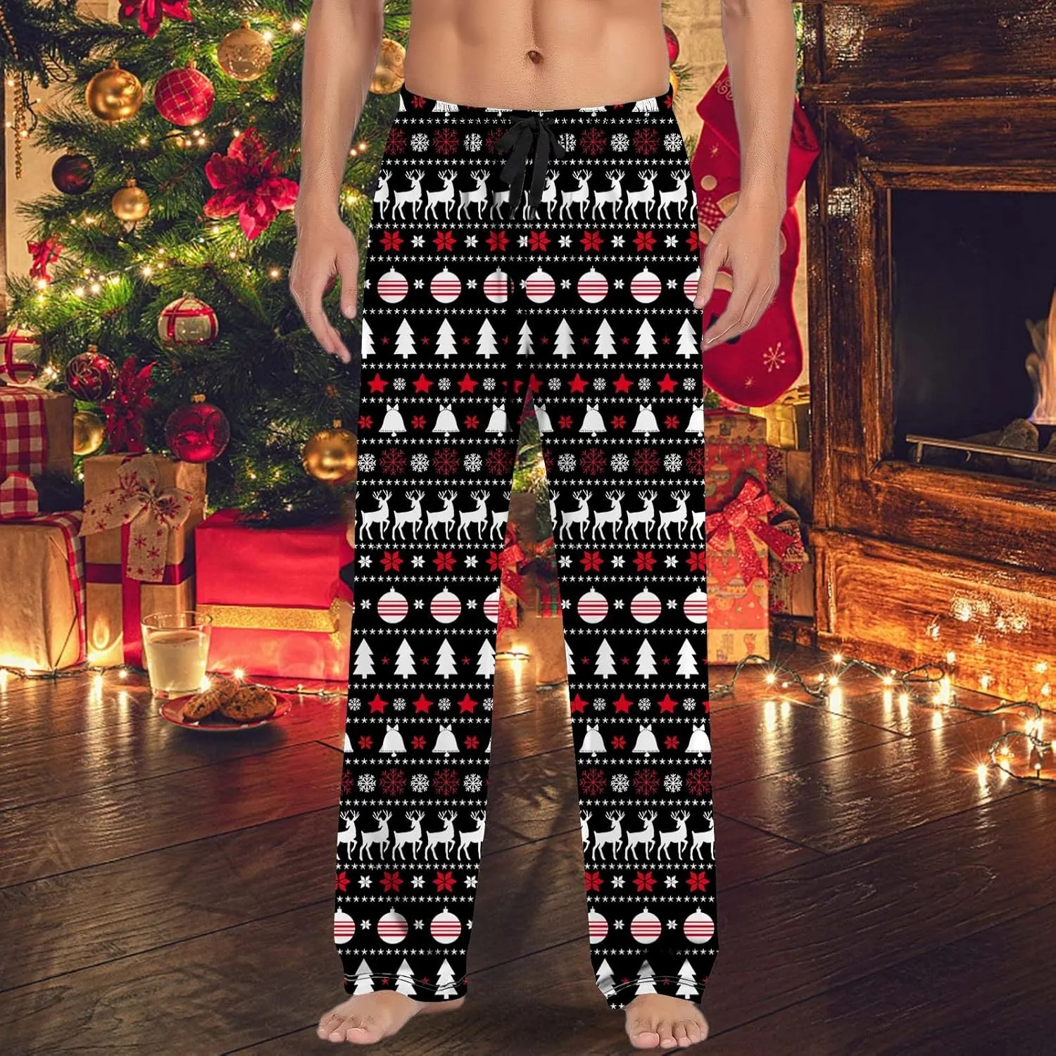 Mens Christmas Pajama Pants Pants Pajama Pants with Drawstring and Pockets Pj Pants Red and Black Plaid Pajama Pants