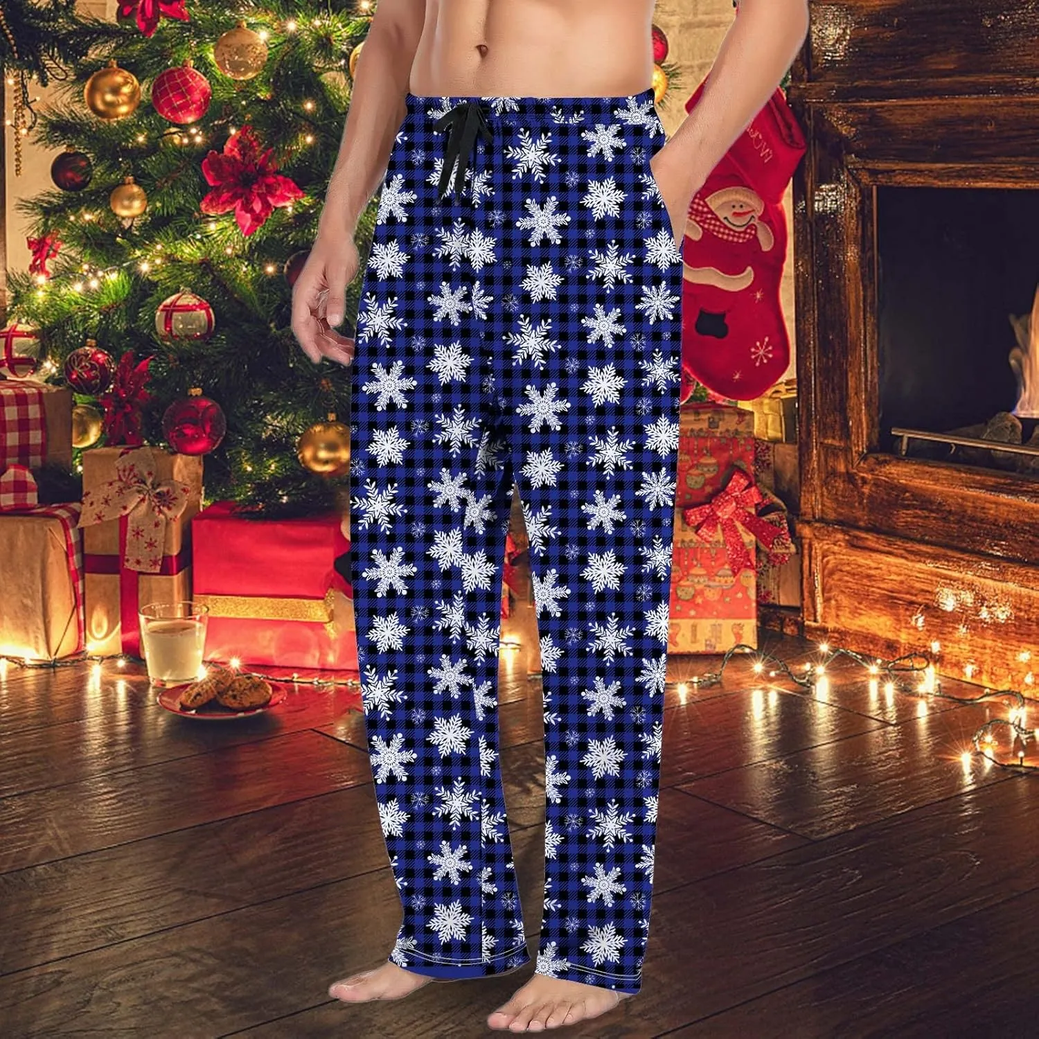 Mens Christmas Pajama Pants Pants Pajama Pants with Drawstring and Pockets Pj Pants Red and Black Plaid Pajama Pants