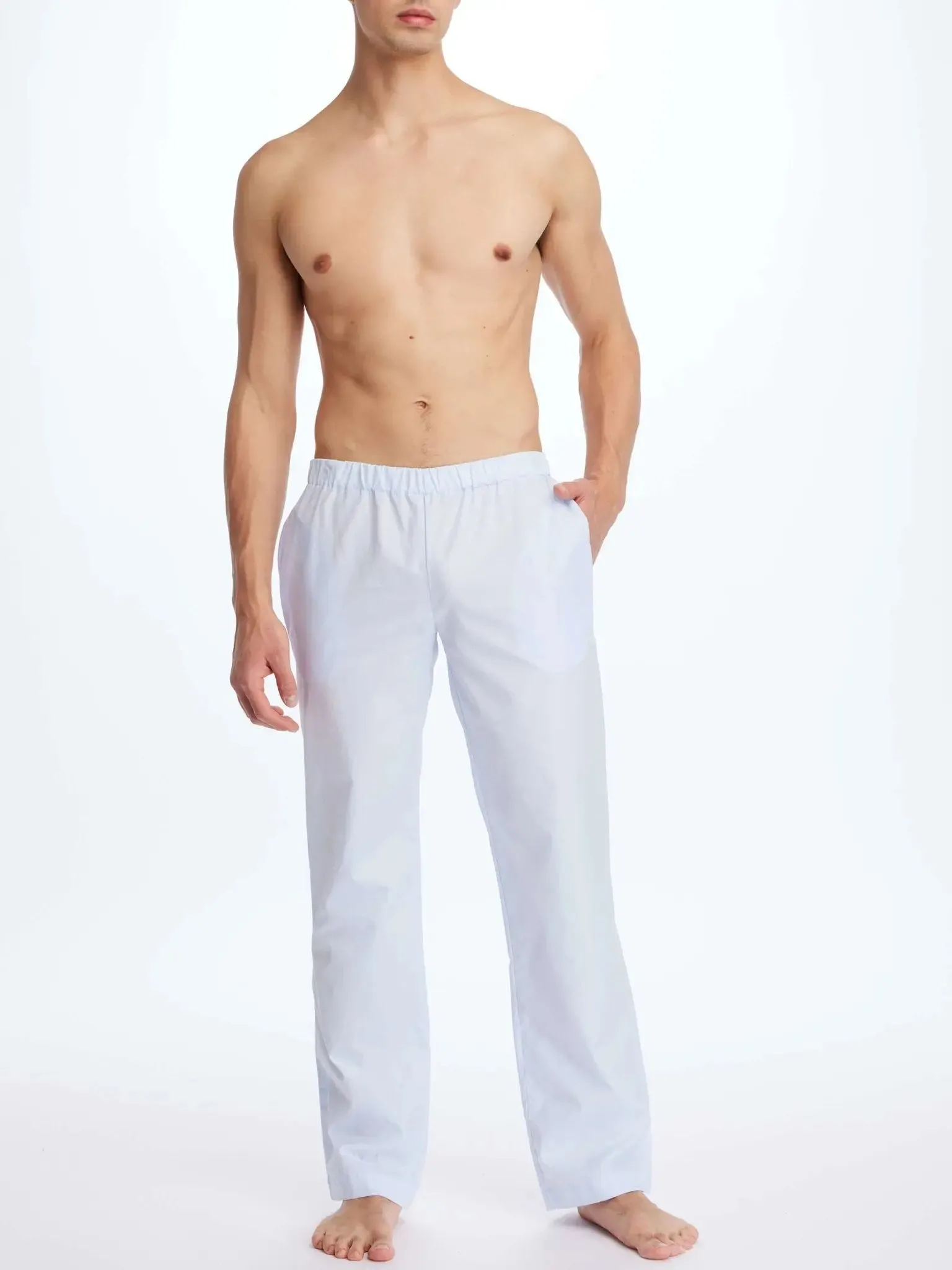 Men's Cotton Pajama Pant In Blue Poplin
