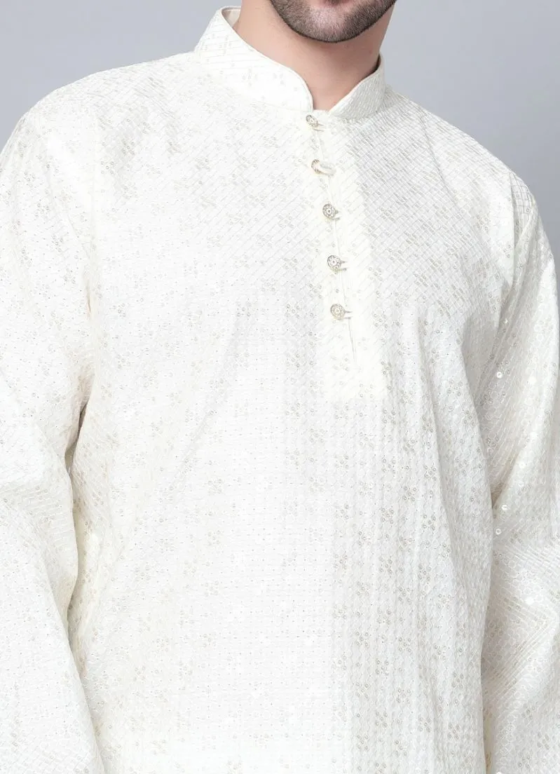Men's Cream Chikankari Kurta Pajama Set