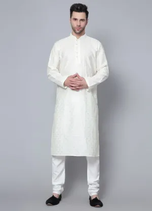 Men's Cream Chikankari Kurta Pajama Set