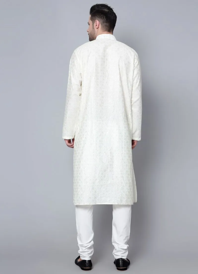 Men's Cream Chikankari Kurta Pajama Set
