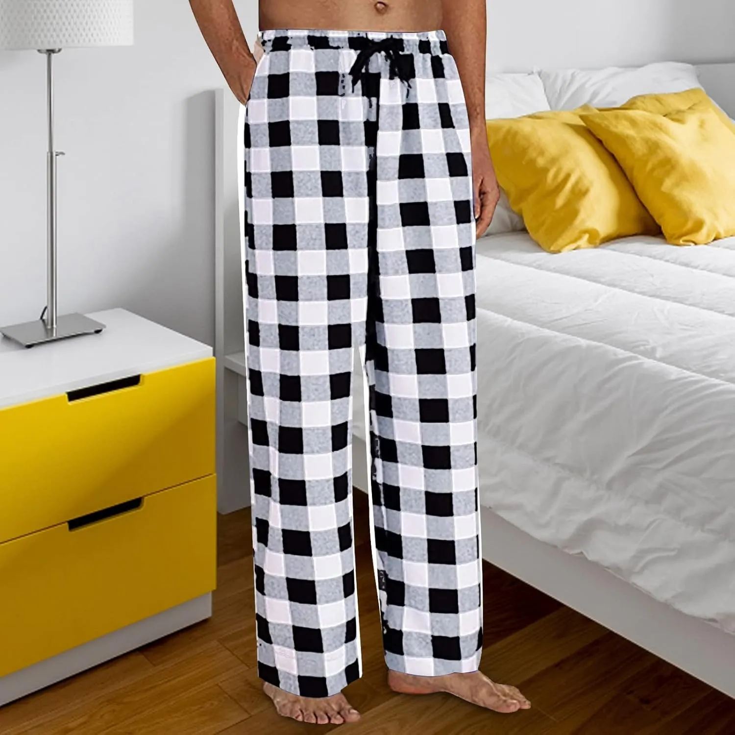 Mens Flannel Pajama Pants Pants Pajama Pants with Drawstring and Pockets Family Christmas Pajamas Blue Plaid Pajama