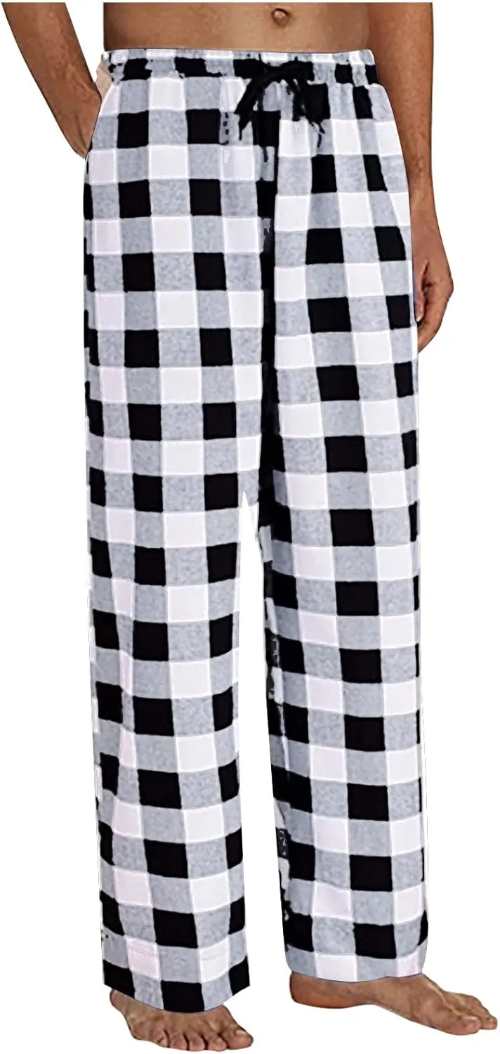 Mens Flannel Pajama Pants Pants Pajama Pants with Drawstring and Pockets Family Christmas Pajamas Blue Plaid Pajama