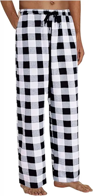 Mens Flannel Pajama Pants Pants Pajama Pants with Drawstring and Pockets Family Christmas Pajamas Blue Plaid Pajama