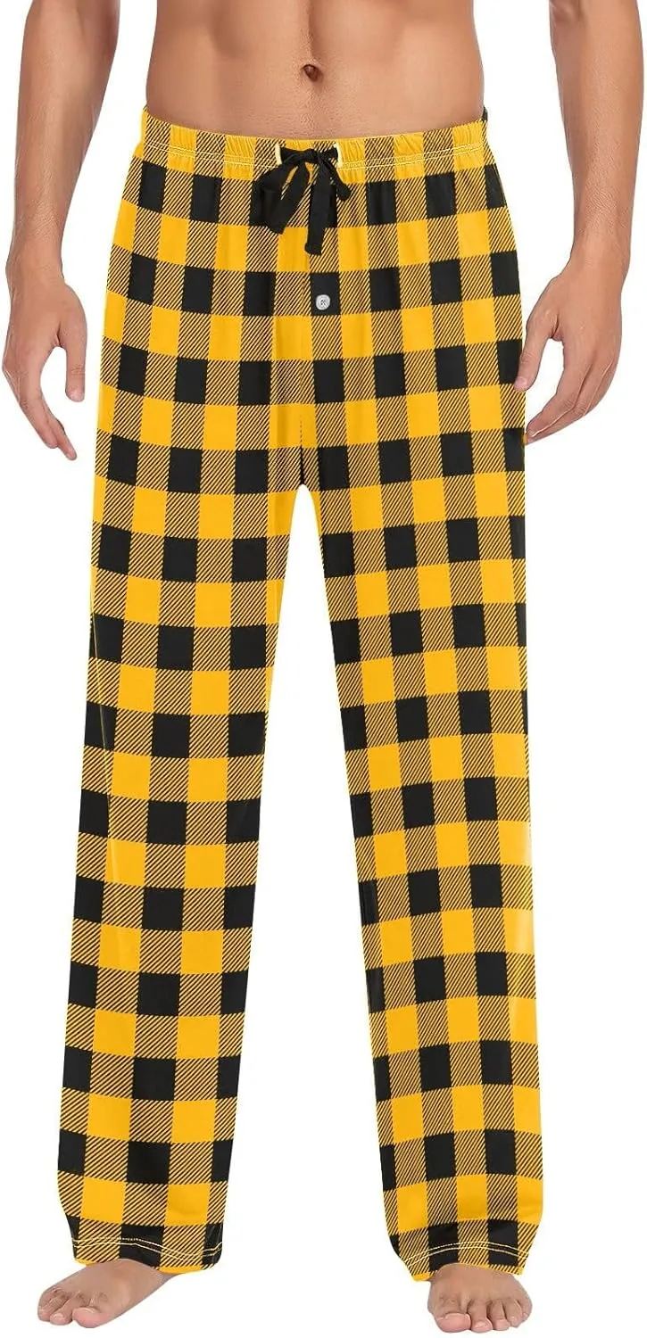 Mens Flannel Plaid Pajama Pants,Casual Loose Wide Leg Sleep Lounge Long Pants Comfy Soft Trousers with Pockets