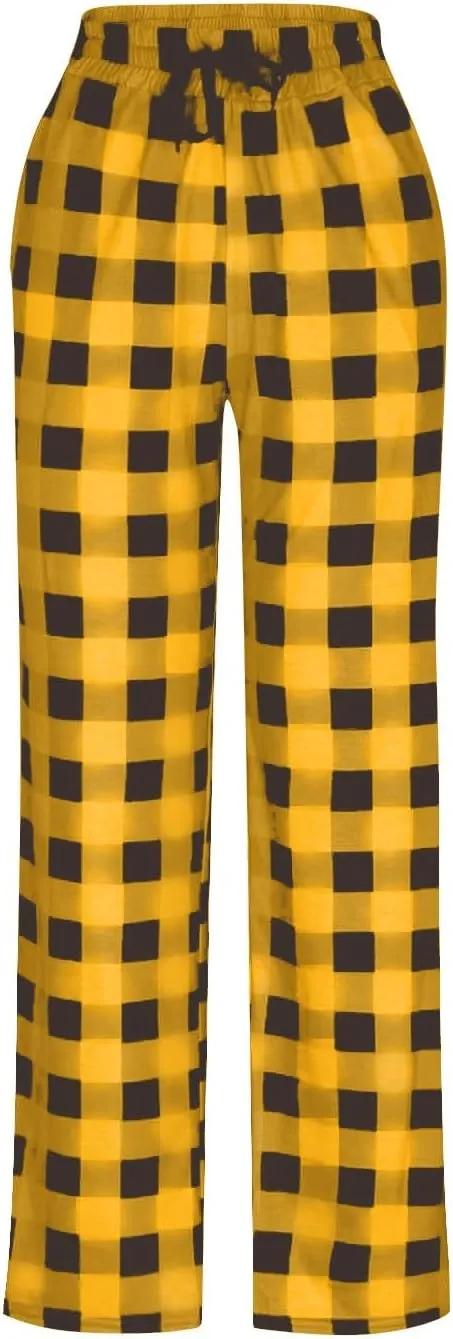 Mens Flannel Plaid Pajama Pants,Casual Loose Wide Leg Sleep Lounge Long Pants Comfy Soft Trousers with Pockets