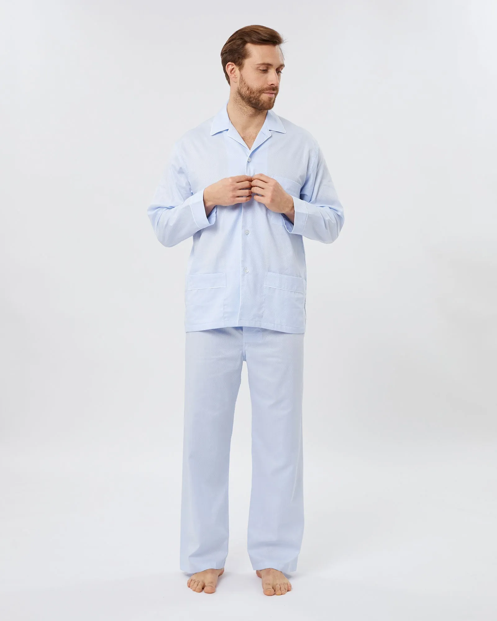 Men's Jacquard Cotton Pajamas - Blue