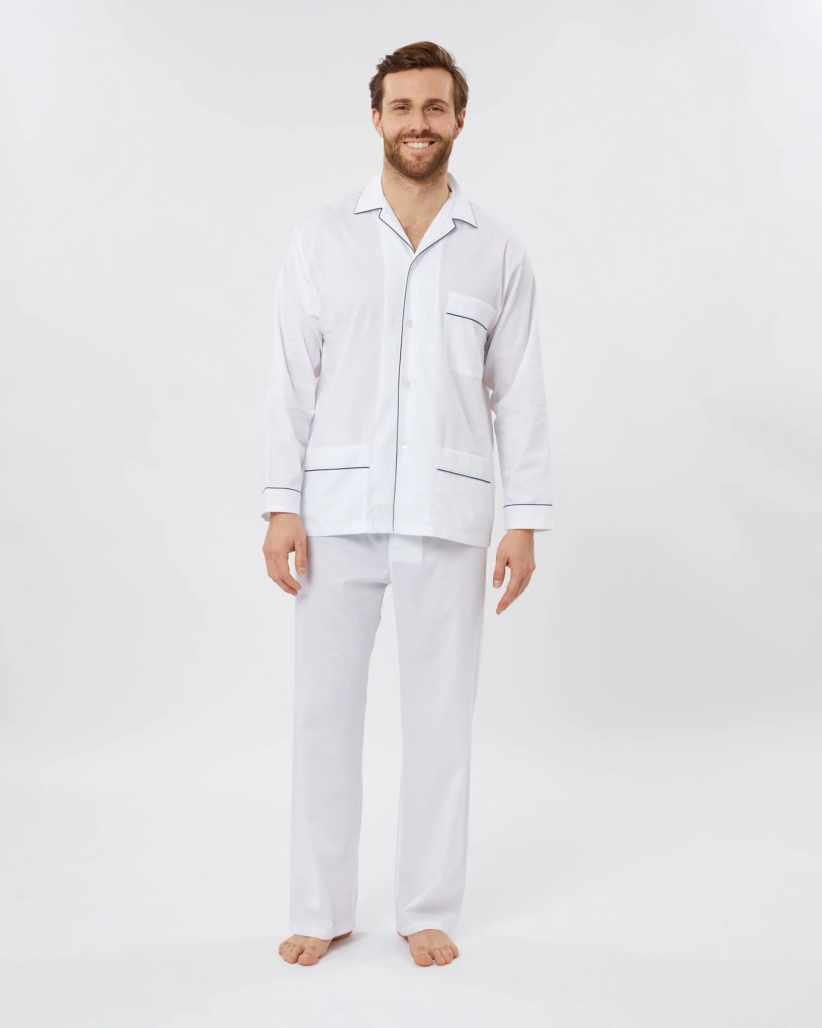 Men's Jacquard Cotton Pajamas - White